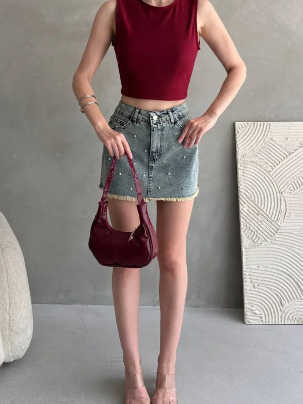 Bluzë Crop Corset me Detaje Rripi në Shpinë Burgundy 2