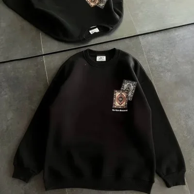 Dámsky čierny cyklistický golier koberec potlačený 3-niťový bavlnený sweatshirt 1
