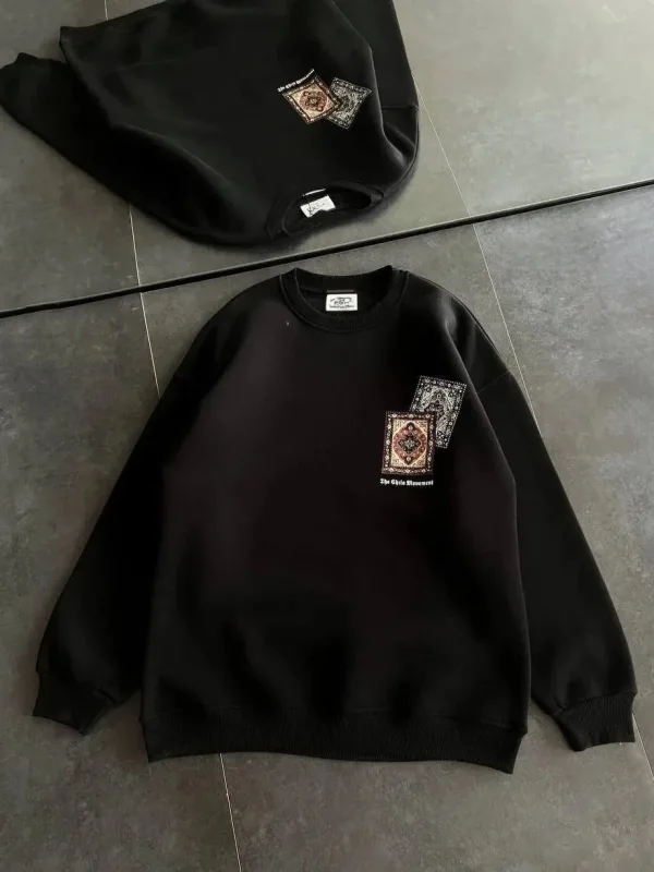 Dámsky čierny cyklistický golier koberec potlačený 3-niťový bavlnený sweatshirt 1