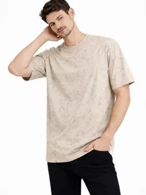 Ανδρικό Μπεζ Oversize Acid Wash Ποδήλατο Λαιμόκοψη Μπλουζάκι