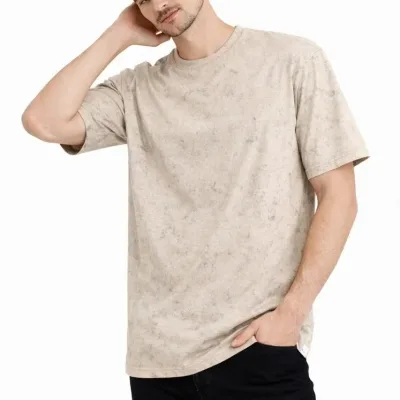 Ανδρικό Μπεζ Oversize Acid Wash Ποδήλατο Λαιμόκοψη Μπλουζάκι 1