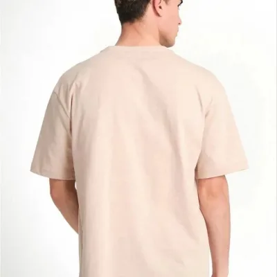 Μπεζ Ανδρικό Oversize Ποδήλατο Λαιμό Απλό Κοντό Μανίκι T-shirt 2