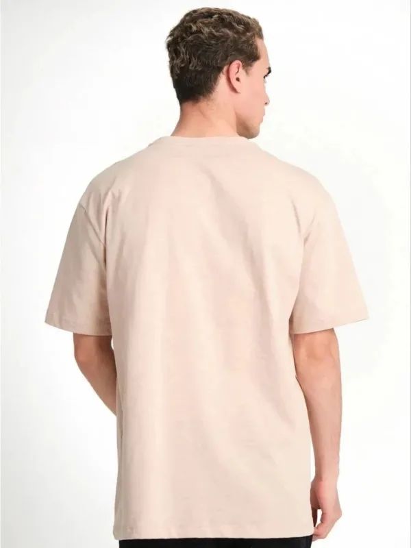 Μπεζ Ανδρικό Oversize Ποδήλατο Λαιμό Απλό Κοντό Μανίκι T-shirt 2