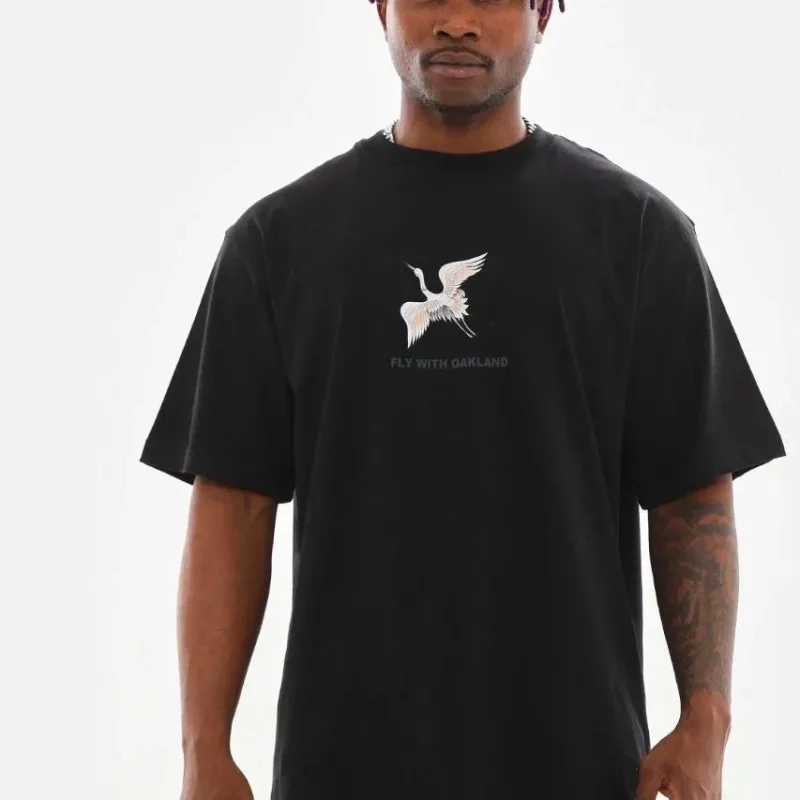Men's Black Crew Neck Printed Oversize T-Shirt
