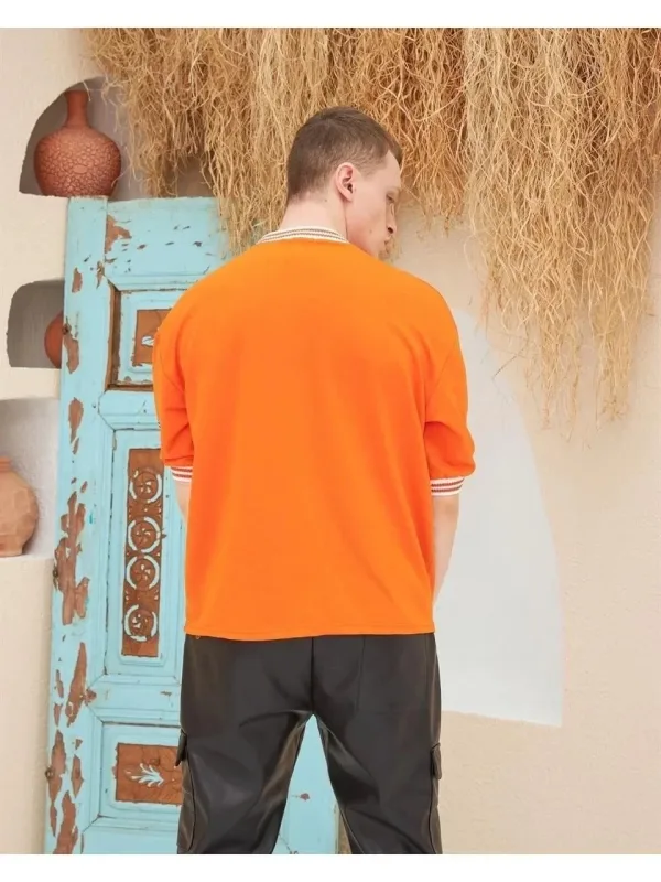 Машки портокалов oversize велосипед јака везена маица 3