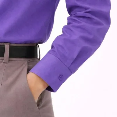Women's Purple Classic Collar Buttoned Long Sleeve Shirt 8