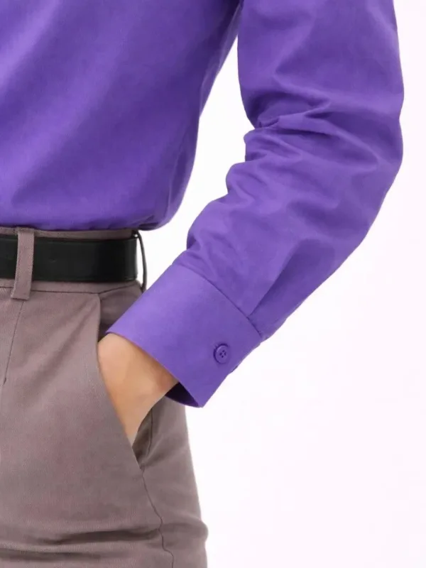 Women's Purple Classic Collar Buttoned Long Sleeve Shirt 8