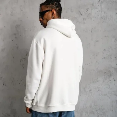Férfi 3 Szálas Pamut Kapucnis Nyomtatott Zsebes Oversize Sweatshirt Hoodie - Fehér 2