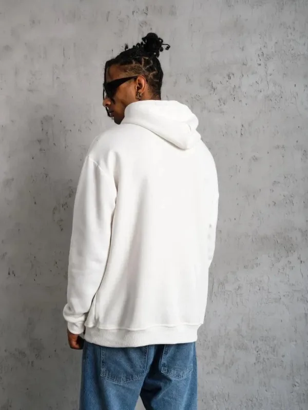 Férfi 3 Szálas Pamut Kapucnis Nyomtatott Zsebes Oversize Sweatshirt Hoodie - Fehér 2