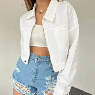 Fermuarlı Cibli Denim Ceket Ağ 1