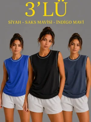 Γυναικείο Σετ 3 Τεμαχίων Αμάνικο Αθλητικό Tank Top με Στρογγυλή Λαιμόκοψη
