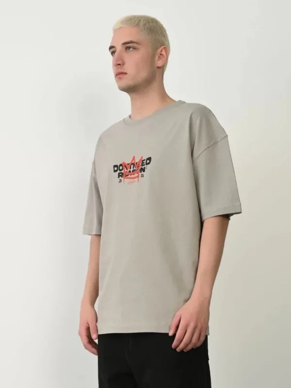 Muška farbana siva oversize bicikli kragna štampana majica 1