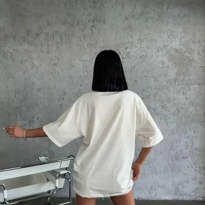 Ženska bijela oversize bicikli vrata udobna svakodnevna majica 4
