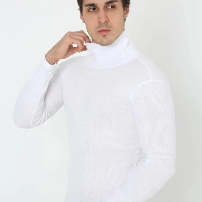 Muška bijela slim fit likra kaškorza grlo body
