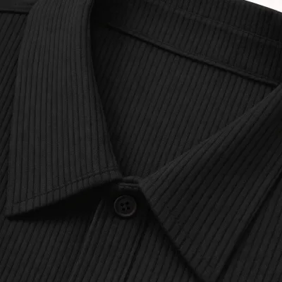 Čierne pánske oversize rebrovaná bavlna polo s golierom tričko 5