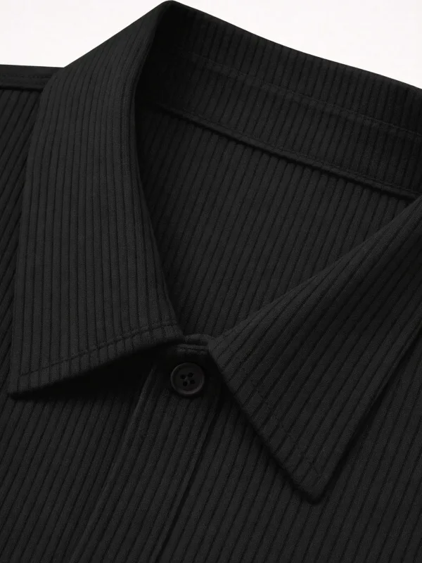 Čierne pánske oversize rebrovaná bavlna polo s golierom tričko 5