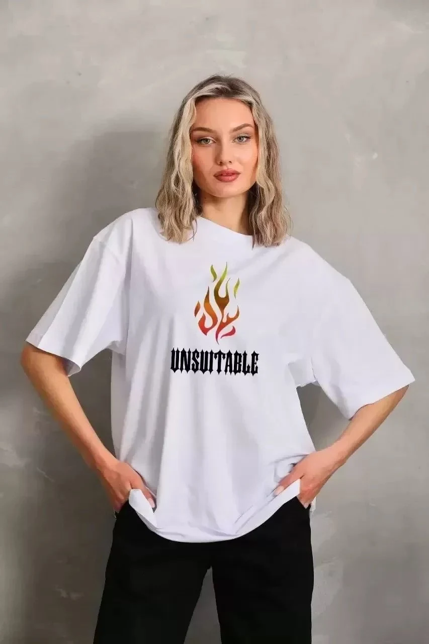 Ženska bela oversize bicikli kragna štampana majica