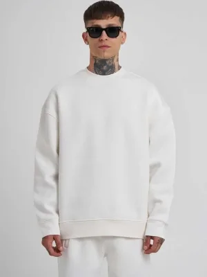 Muška bijela 3-nitna pamučna majica s okruglim ovratnikom, sweatshirt