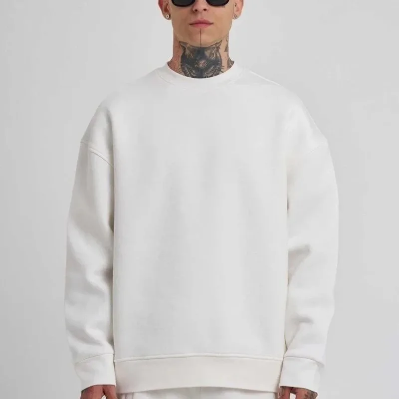 Sweatshirtê Mêran ê Spî ê Bi Stûyê Bisîkletê yê Sê Têlî yê Pembû