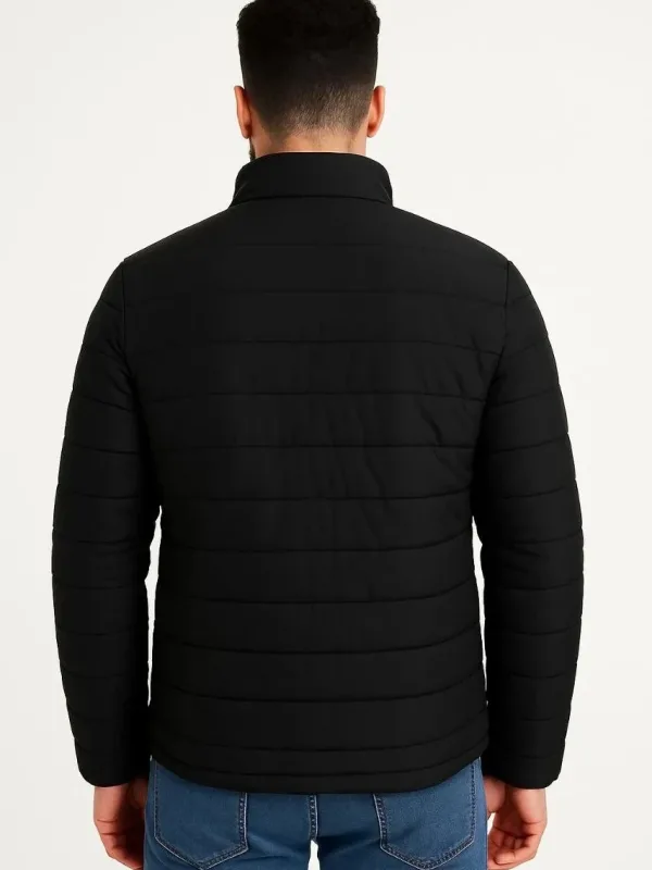 Pánska čierna vodeodolná prešívaná potlačená so zipsom bomber bunda 2