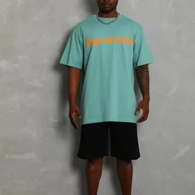 Férfi mentazöld oversized bicikli nyakú nyomott póló 3