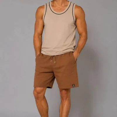 Men's Brown Regular Fit Woven Fabric Pocketed Drawstring Summer Shorts 2