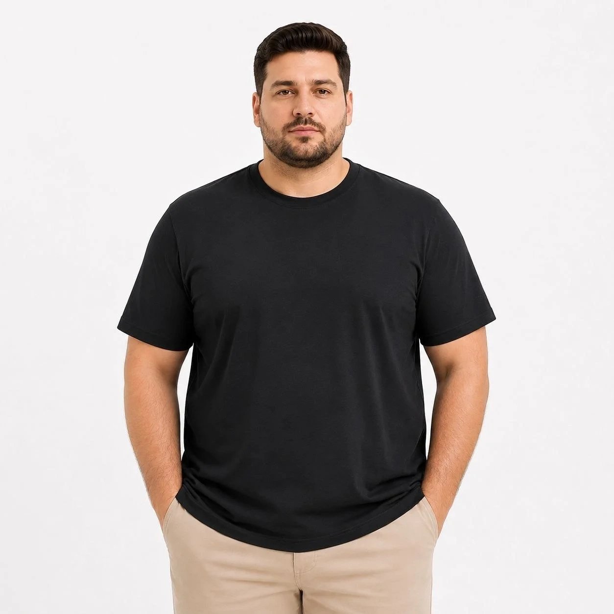 Ανδρικό Μαύρο Big Size Στρογγυλό Λαιμό Basic Μπλουζάκι