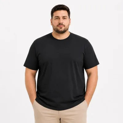 Men's Black Big Size Crew Neck Basic T-Shirt 1