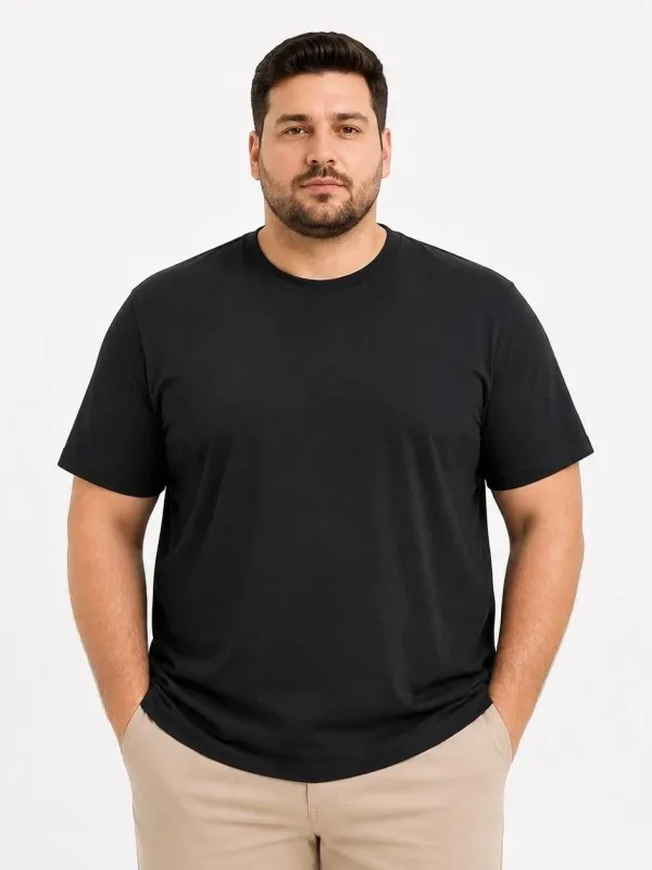 Men's Black Big Size Crew Neck Basic T-Shirt 1