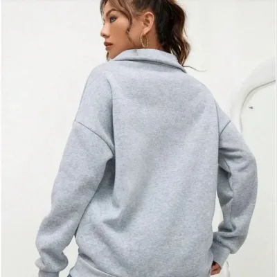 Women's Gray Half-Zip High Neck Cotton Sweatshirt 3