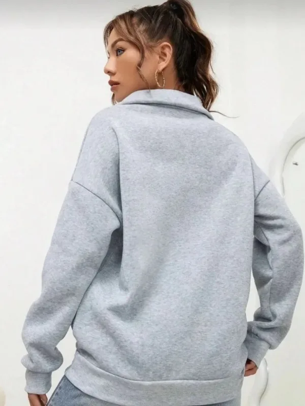 Women's Gray Half-Zip High Neck Cotton Sweatshirt 3