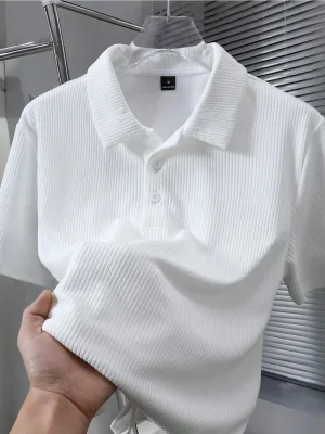 Kişi Ağ Polo Yaxalı Oversize Qabırğalı Parça %100 Pambıq Bol Kəsim Velosiped Yaxalı