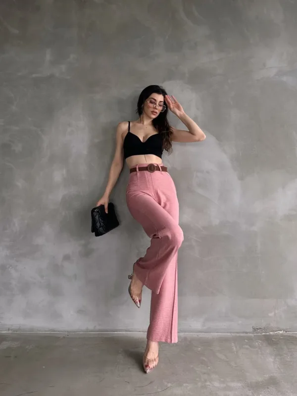 Belted Linen Pants Powder 2