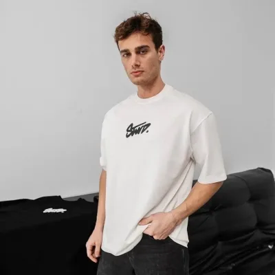 Muški bijeli oversized tiskani kratki rukav majica 4