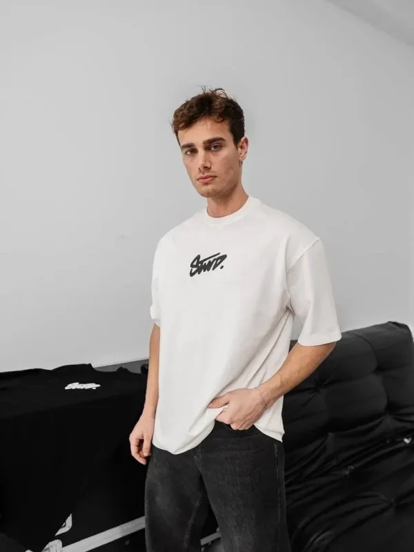 Muški bijeli oversized tiskani kratki rukav majica 4