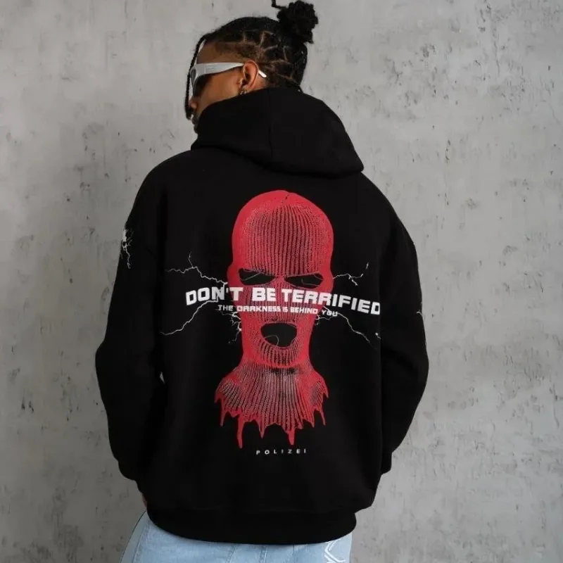 Bărbați Negru Oversize 3 Fire Bumbac Glugă Imprimat Buzunar Sweatshirt