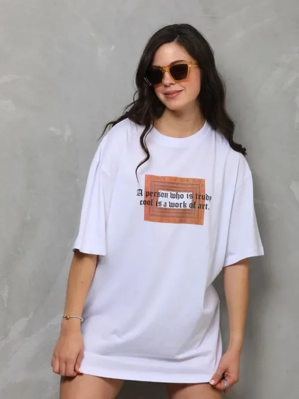 Ženska bela oversize bicikli kragna štampana majica 3