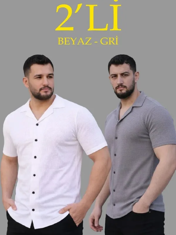 Kirasê Mêran 2'lî Set Waffle Tevna Stû Vekirî Bişkokî 1