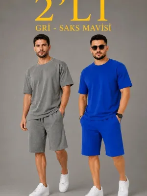 Muški 2-dijelni set oversize majica od dvostrukog konca i šorc