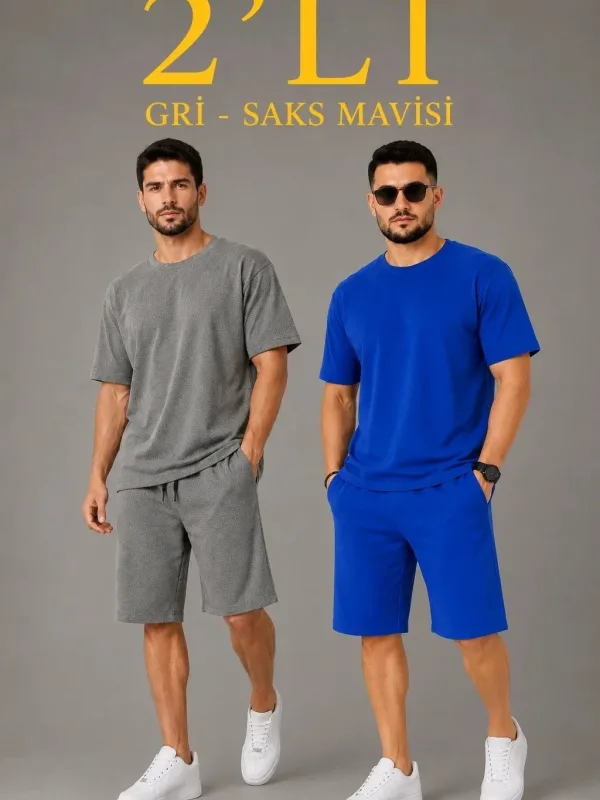 Bărbați Set 2 Piese Oversize Două Fire Țesătură Șort Set