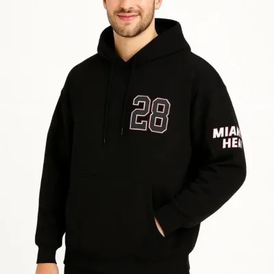 Férfi fekete 3 szálas pamut kapucnis kenguru zsebes nyomott sweatshirt 1