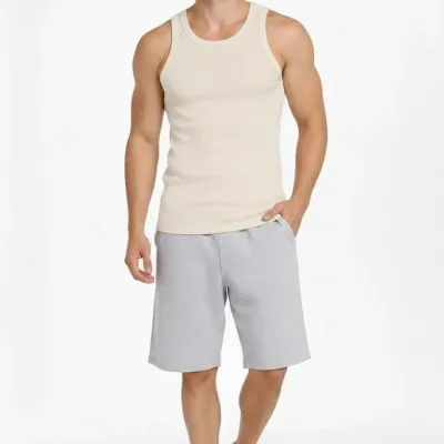 Kişi Krem Slim Fit Qabırğalı Sıfır Yaka Arxa Çaprazlı İdman Atlet 2