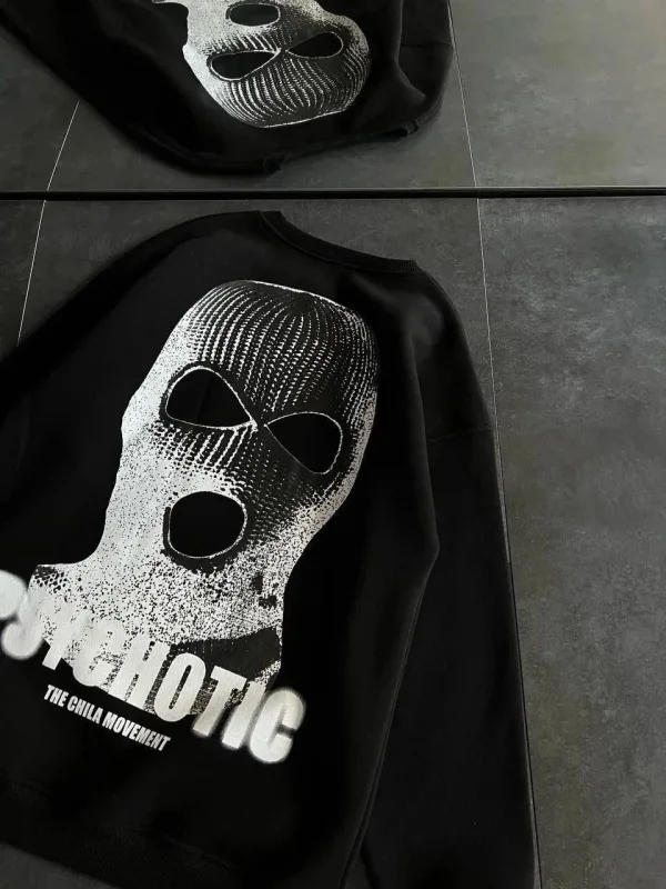Damski Czarny Oversize Rowerowy Kołnierz Nadruk Gruby Sweatshirt 3