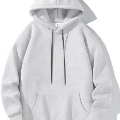 Női Szürke Oversize 3 Szál Pamut Kenguru Zsebes Kapucnis Sweatshirt 2