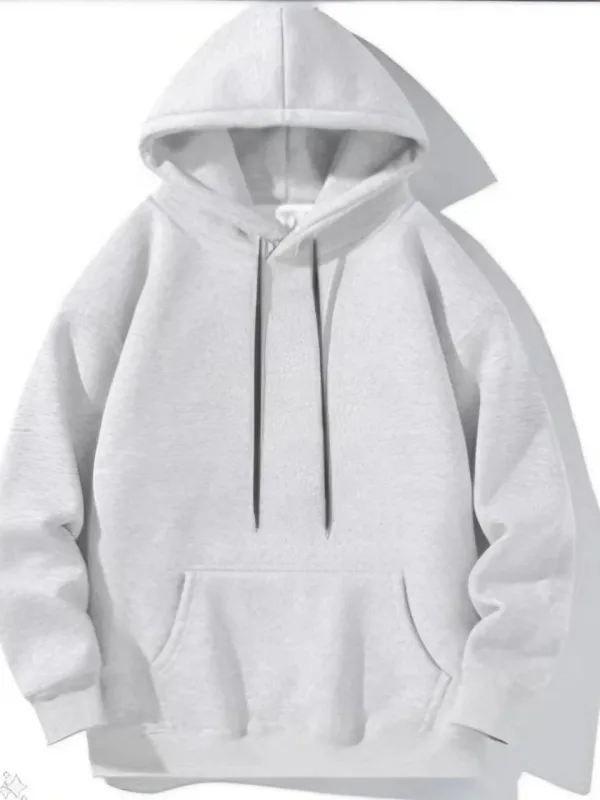 Női Szürke Oversize 3 Szál Pamut Kenguru Zsebes Kapucnis Sweatshirt 2