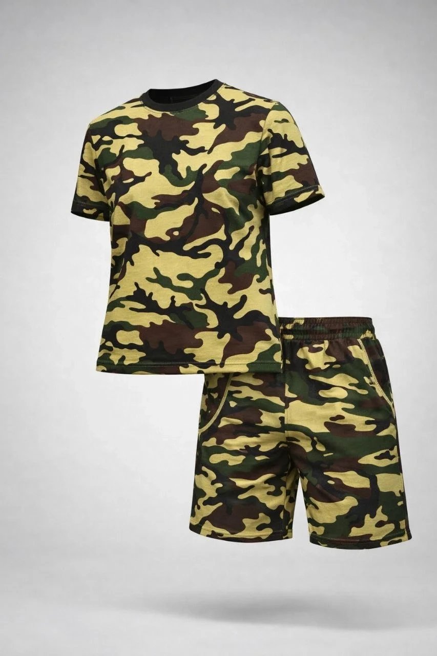 Damski kamuflaż krój 2-częściowy t-shirt szorty komplet 2