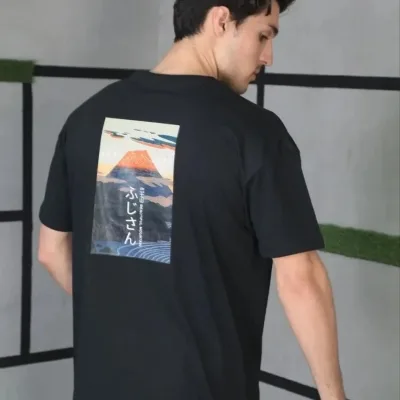 Ανδρικό Μαύρο Oversize Ποδήλατο Λαιμός Τυπωμένο Μπλουζάκι 3