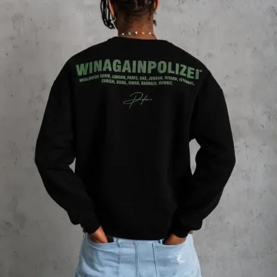 Men's Black Oversize Crew Neck 3-Thread Cotton Printed Sweatshirt 5