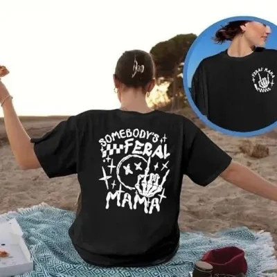 Γυναικείο Μαύρο Oversize Ποδηλατόλαιμο Τυπωμένο Μπλουζάκι 1