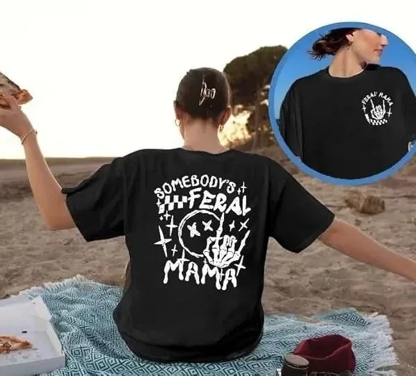 Γυναικείο Μαύρο Oversize Ποδηλατόλαιμο Τυπωμένο Μπλουζάκι 1